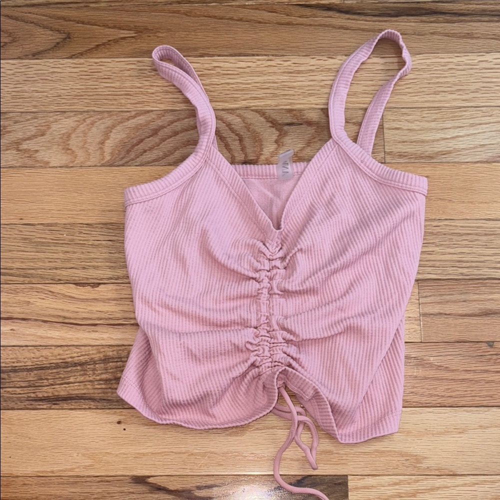 Pink Ruched Ribbed Tank Top